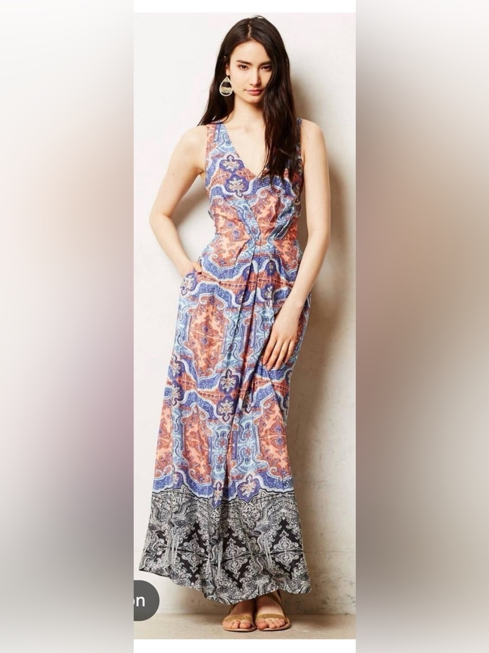 Maeve Medallion Cut Out Silk Maxi Dress Size 6 Blue Orange Paisley Anthropologie